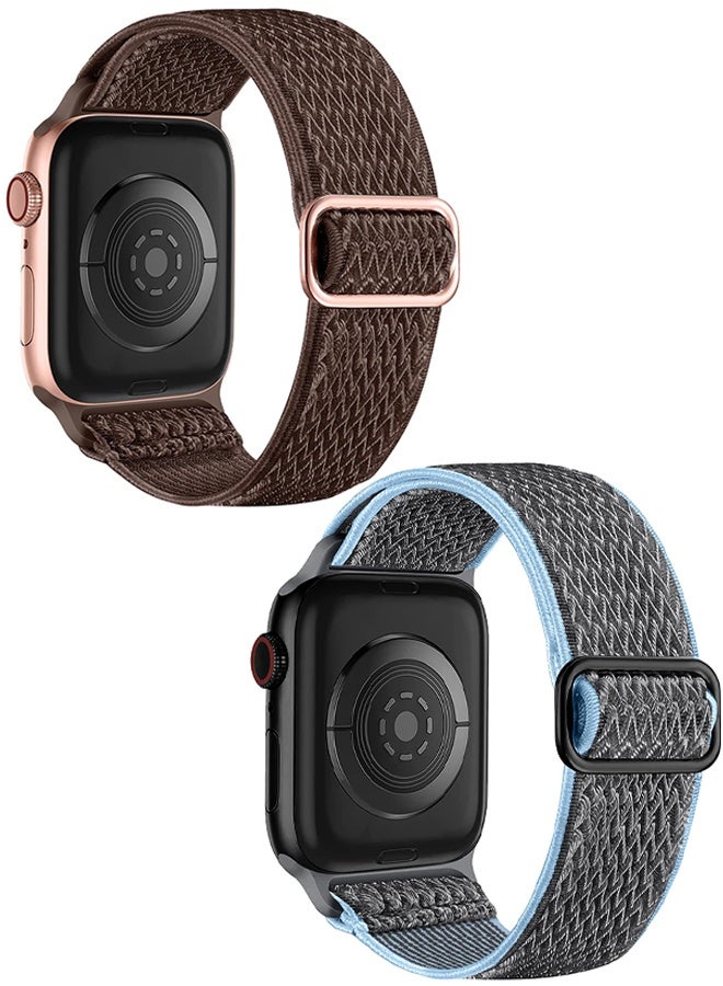 Happy D 2 Apple Watch Bands Compatible with 38mm, 40mm, 41mm, Double Loop Adjustable Ripple Pattern Soft Breathable Nylon Bands, Suitable for Men and Women Apple Watch SE Series 9 8 7 6 5 4 3 2 1 - Gray, Brown - Image 1